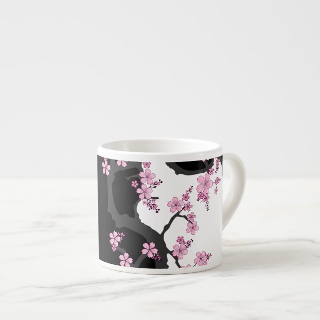 Taza De Espresso Kimono japonés Sakura negro y rosa blanco (Derecha)