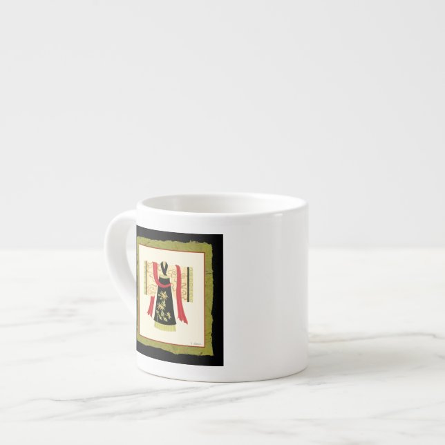 Taza De Espresso Kimono japonés tradicional con impresión floral (Izquierda)