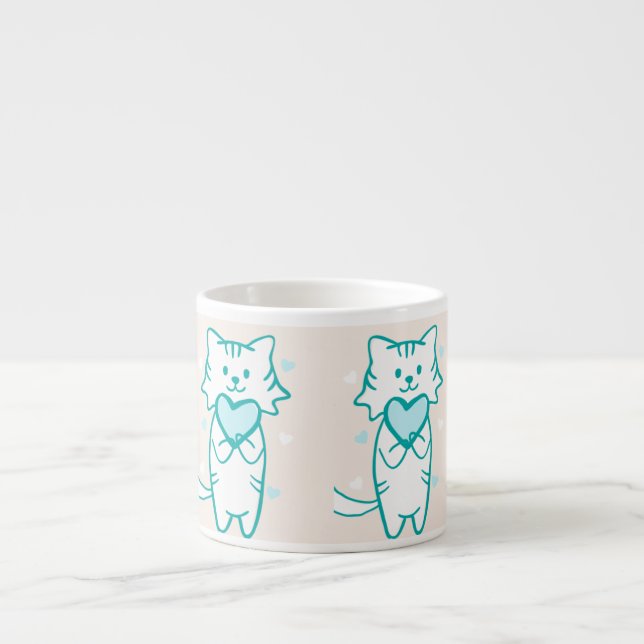 Taza De Espresso Kitty verde azulado (Frente)
