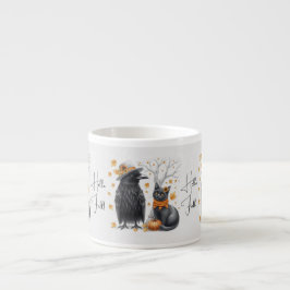 Taza De Espresso Krähe und Katze im Herbst „Hello Fall“ Crow