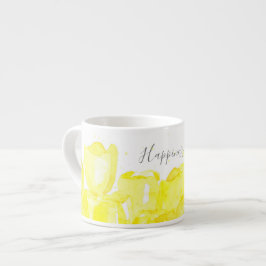 Taza De Espresso La Felicidad De Los Tulipanes Amarillos Está Siend