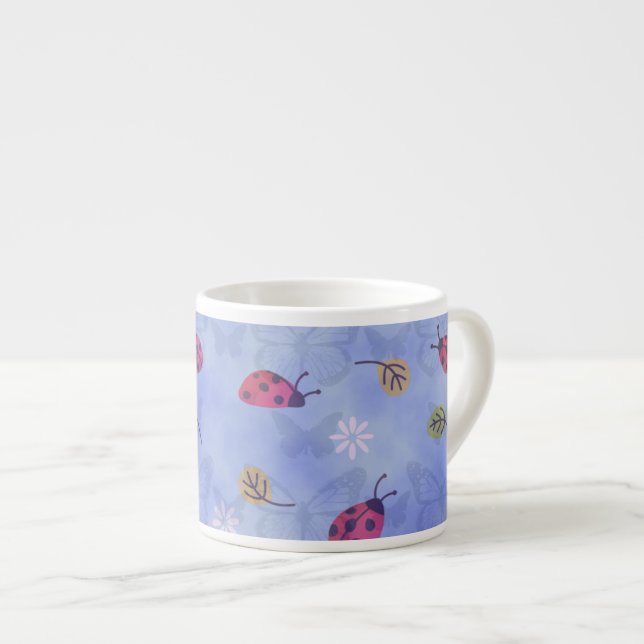 Taza De Espresso Ladybirds and Falling Leaves Blue Pattern (Derecha)