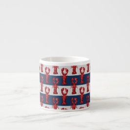 Taza De Espresso Langostas náuticas en franjas azul y gris de la ma