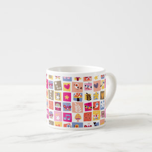 Taza De Espresso las flores lindas, pájaros, corazones ajustan el