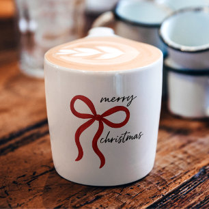 Taza De Espresso Lazo de cinta roja minimalista Feliz Navidad