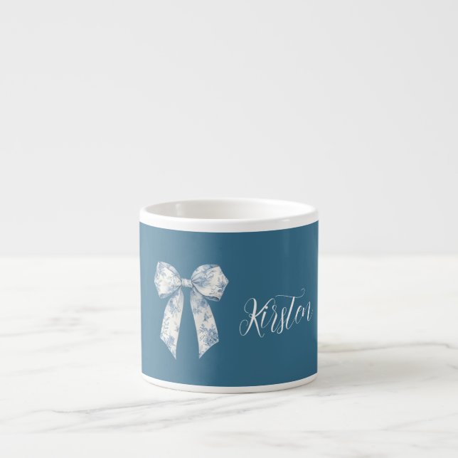 Taza De Espresso Lazo floral blanco azul (Frente)