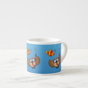 Taza De Espresso Lechuza con máscara de buceo y pescado tropical