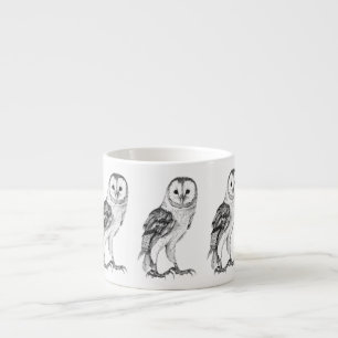Taza De Espresso Lechuza de grano - Dibujo en pluma negra