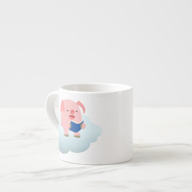 Taza De Espresso Lector de cerdo de Personalizado lindo en nube Esp (Izquierda)