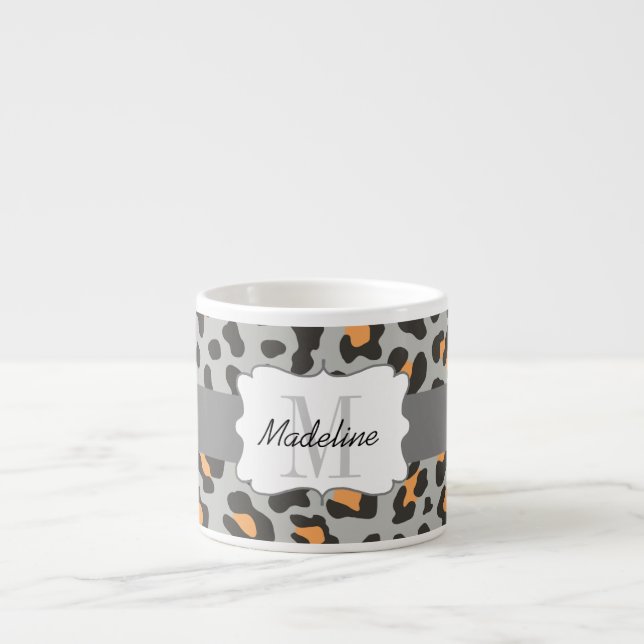 Taza De Espresso Leopard Print Black Naranja Gray Espresso Mug (Frente)