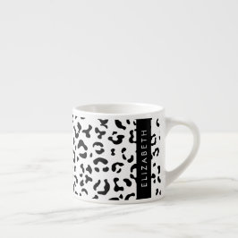 Taza De Espresso Leopard Print, Spots, Black And White, Tu Nombre