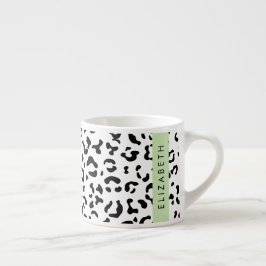 Taza De Espresso Leopard Print, Spots, Black And White, Tu Nombre