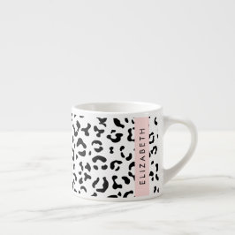 Taza De Espresso Leopard Print, Spots, Black And White, Tu Nombre