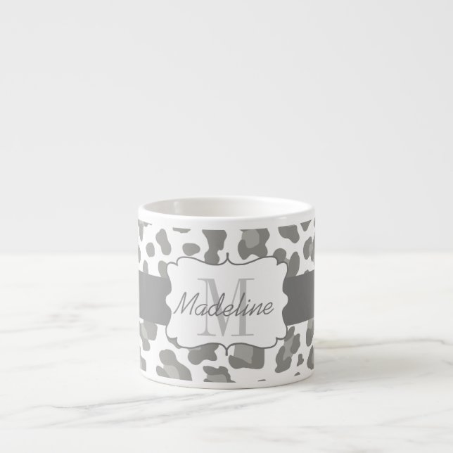 Taza De Espresso Leopardo Imprimir espresso blanco y gris (Frente)