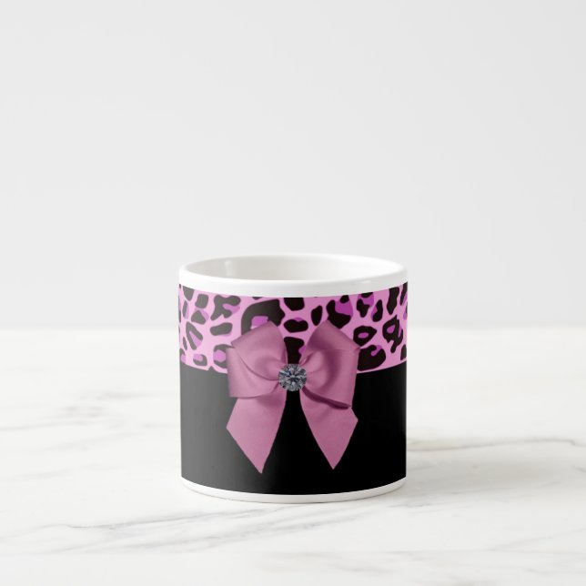 Taza De Espresso Leopardo rosa con reverencia y diamante (Frente)