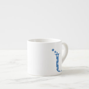 Taza De Espresso Letra de patrón de flor U(azul)