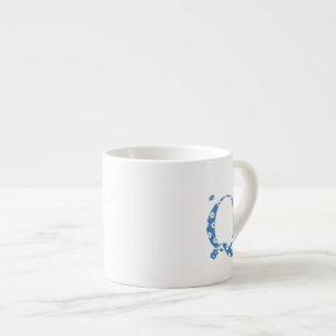 Taza De Espresso Letra del patrón de flor Q (azul)