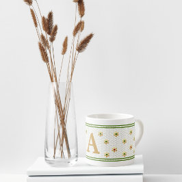 Taza De Espresso Letra inicial personalizado | Moda Gold Daisy Hone