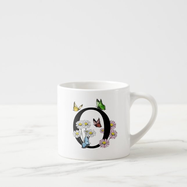Taza De Espresso Letra O Monograma De Mariposa Floral Inicial (Derecha)