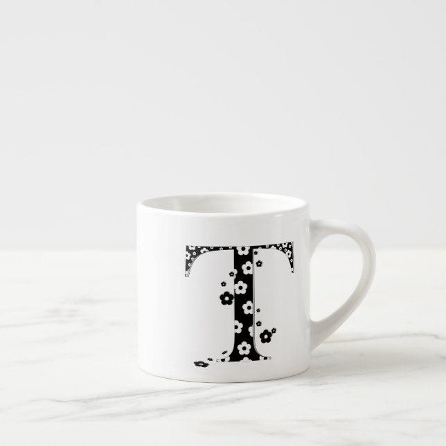 Taza De Espresso Letra T del patrón de flor (Derecha)