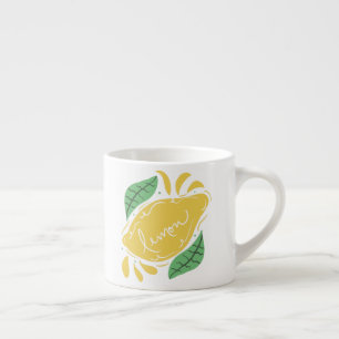 Taza De Espresso Letras Dibujadas a Mano de Limón Arte Amarillo Cít