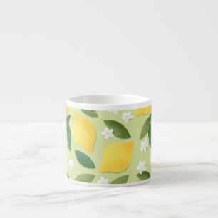 Taza De Espresso Limones amarillos, flores blancas y hojas verdes