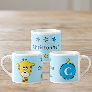 Taza De Espresso Lindo jirafa azul amarillo con estrellas niño