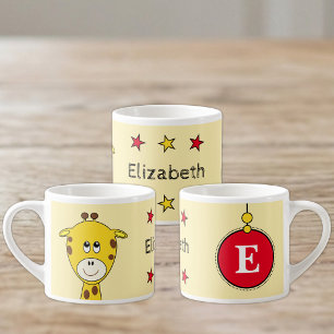 Taza De Espresso Lindo jirafa rojo amarillo con estrellas niño