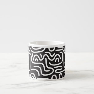 Taza De Espresso Líneas onduladas de Doodle retro: Monocromo