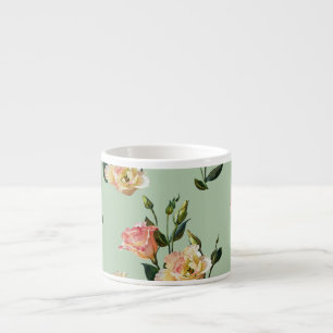 Taza De Espresso Lisianthus victoriano: acuarela floral de oliva.