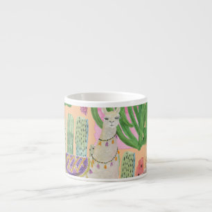 Taza De Espresso Llamas acuarelas, cactus: patrón sin costura.