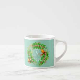 Taza De Espresso Los navidades usaron un monograma Verde azulado li