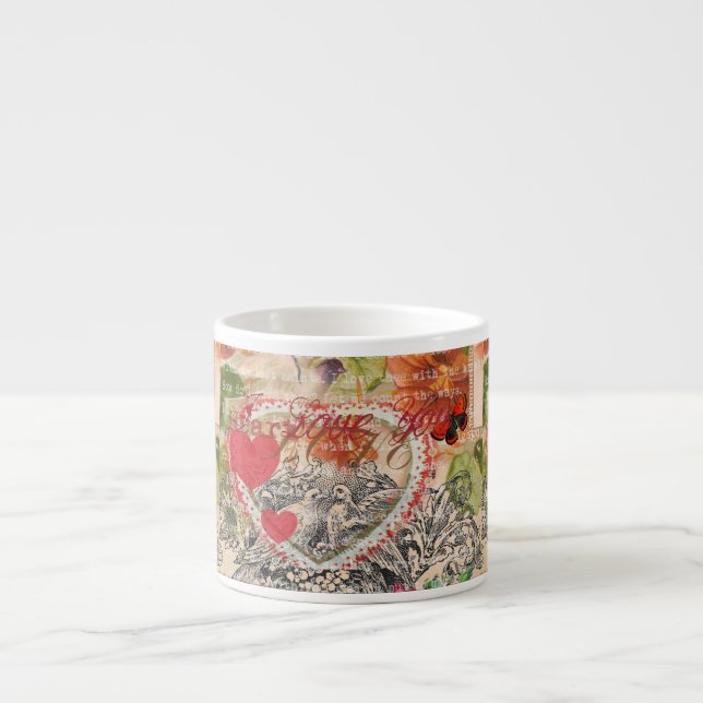Taza De Espresso Love Birds Heart Red Art Collage (Frente)
