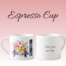 Taza De Espresso Lovebirds custom text blue