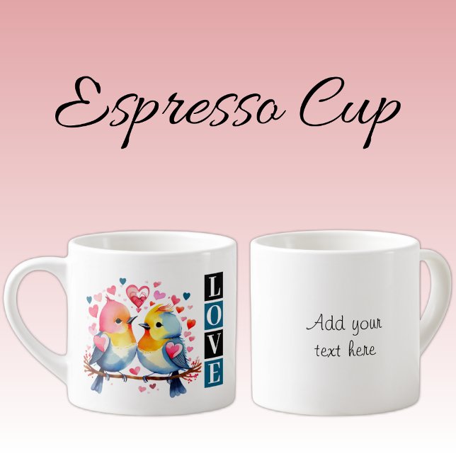 Taza De Espresso Lovebirds custom text blue (Subido por el creador)