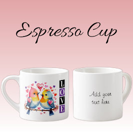 Taza De Espresso Lovebirds custom text purple