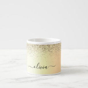 Taza De Espresso Lujo Moderno Glitter Dorado Nombre Monograma Chica