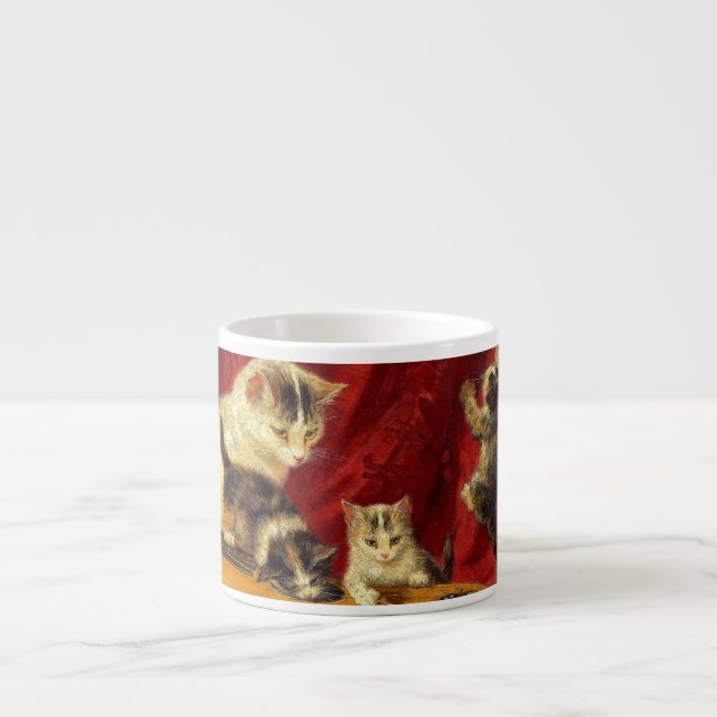 Taza De Espresso Madre gata y gatitos jugando con guitarra (Frente)