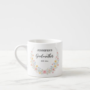 Taza De Espresso Madrina floral personalizada con nombre y año