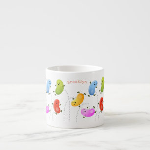 Taza De Espresso Malas judías felices saltando ilustracion personal