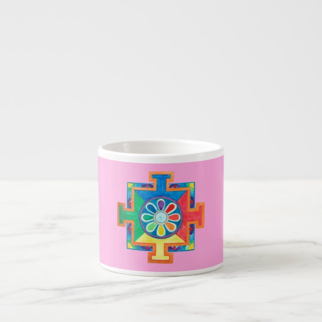 Taza De Espresso Mandala de la creación acuarela (Frente)