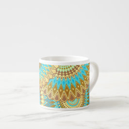 Taza De Espresso Mandalá superpuesto azul marrón dorado