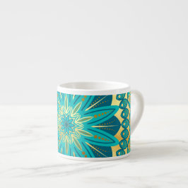 Taza De Espresso Mandalas Flor de Oro Azul