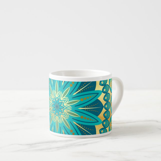 Taza De Espresso Mandalas Flor de Oro Azul (Derecha)