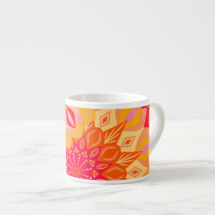 Taza De Espresso Mandalas superpuestos naranja rosa amarillo