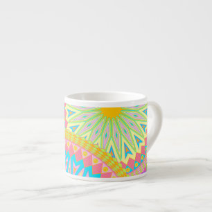 Taza De Espresso Mandalas superpuestos rosa azul amarillo menta púr