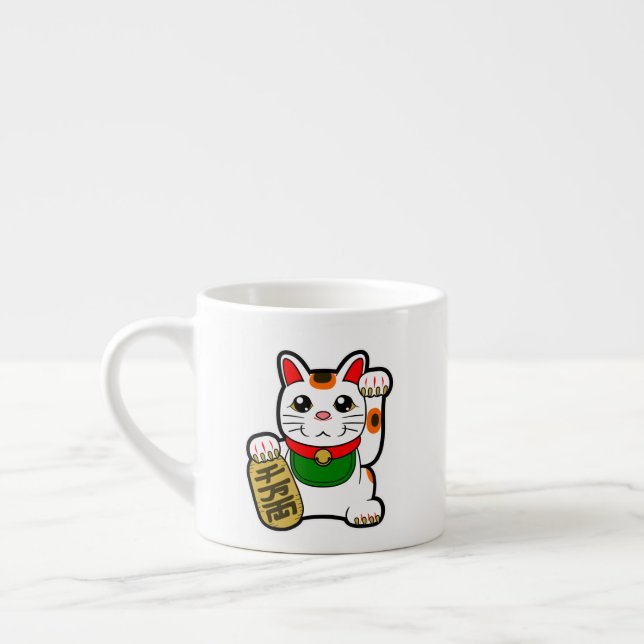 Taza De Espresso Maneki Neko: Gato afortunado japonés (Izquierda)