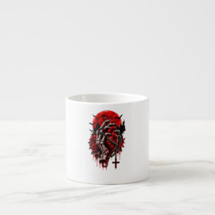 Taza De Espresso Manos de esqueleto gótico con rosas rojas Hallowee