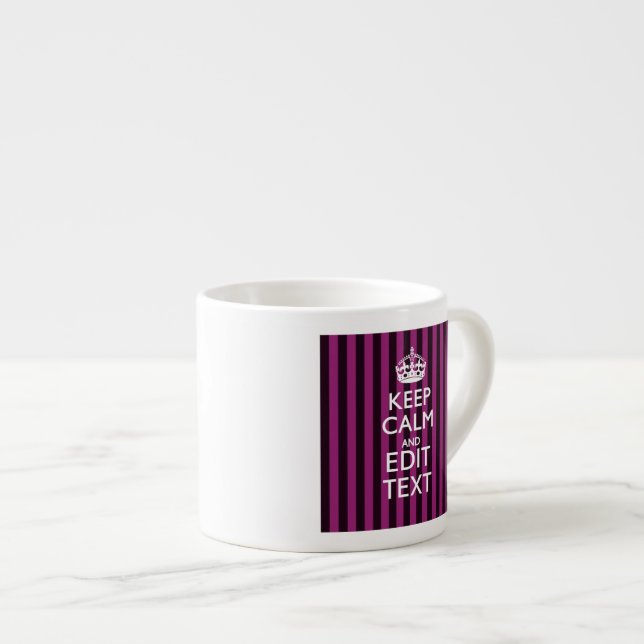Taza De Espresso Mantengan la calma en su texto Fuchsia Stripes (Derecha)