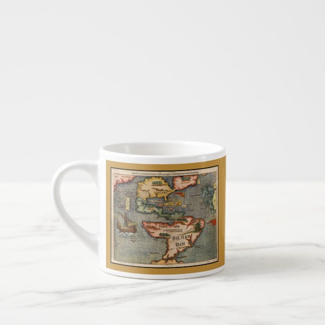 Taza De Espresso Mapa de la época de América de Sebastian Munster (Izquierda)